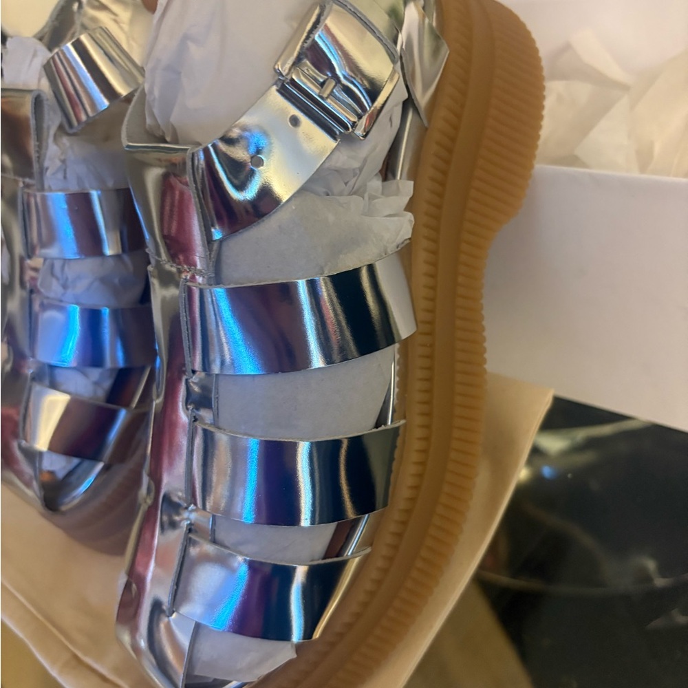 Ganni Silver Strappy Sandals new in the box sz 10 - Picture 3 of 14